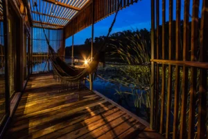 Houses on water Nowa Wies Zbaska - hammock at night