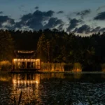 Houses on water Nowa Wies Zbaska - house at night