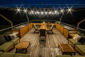 Houses on water Nowa Wies Zbaska - roof terrace at night